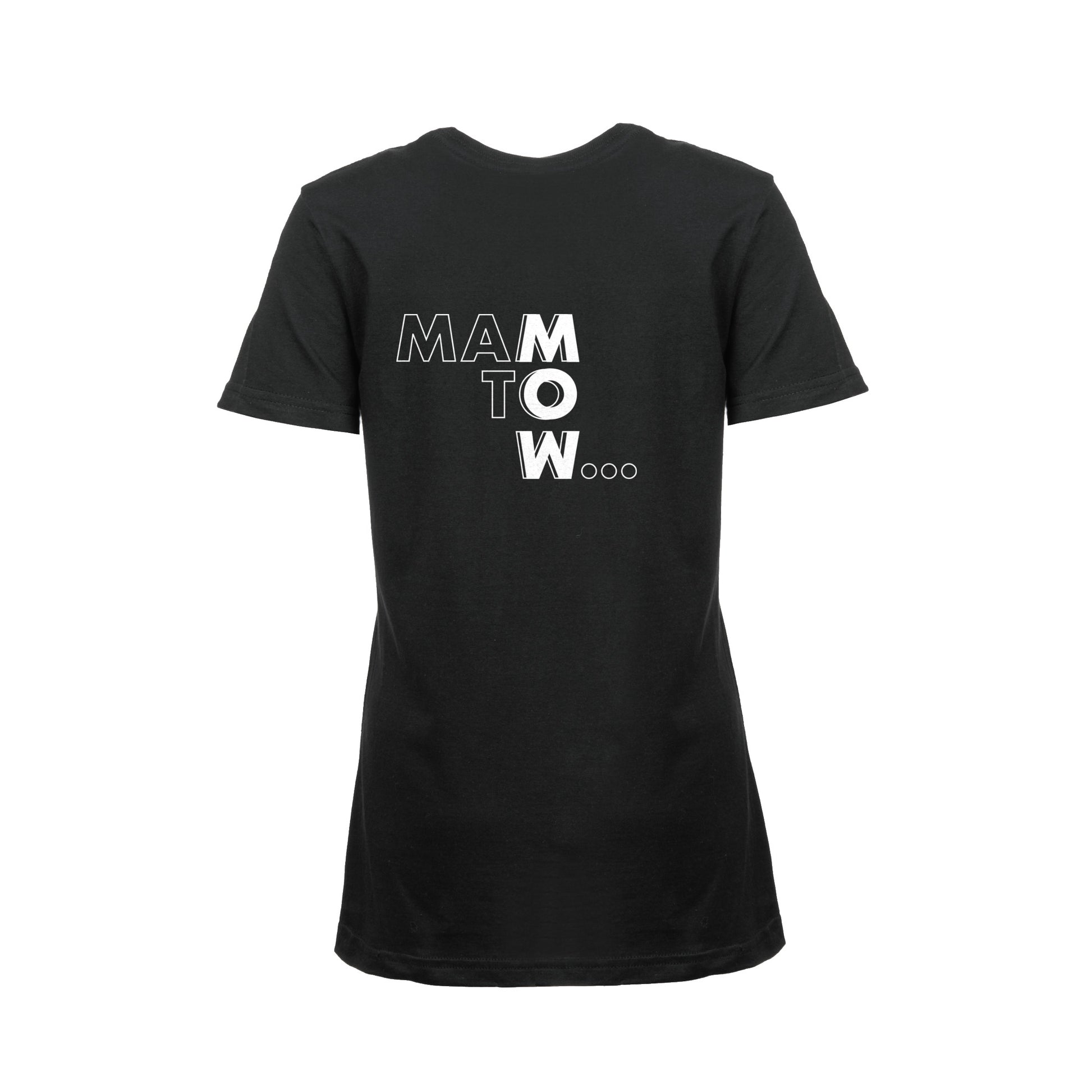 Wizualizacja damskiego czarnego t-shirta z białym napisem "Mam to w..."