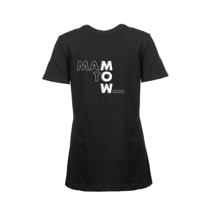 Wizualizacja damskiego czarnego t-shirta z białym napisem "Mam to w..."