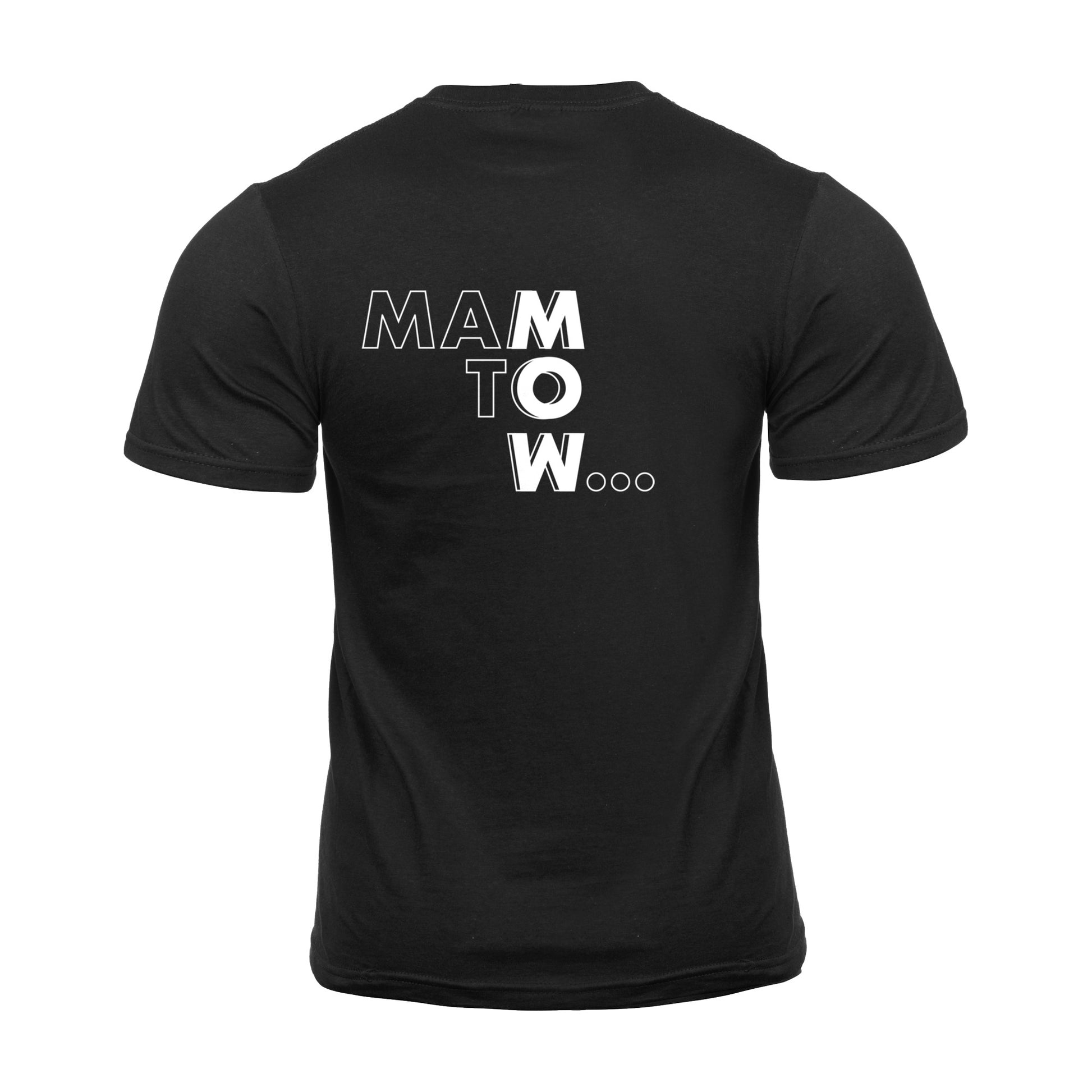 Wizualizacja męskiego czarnego t-shirta z białym napisem "Mam to w..."