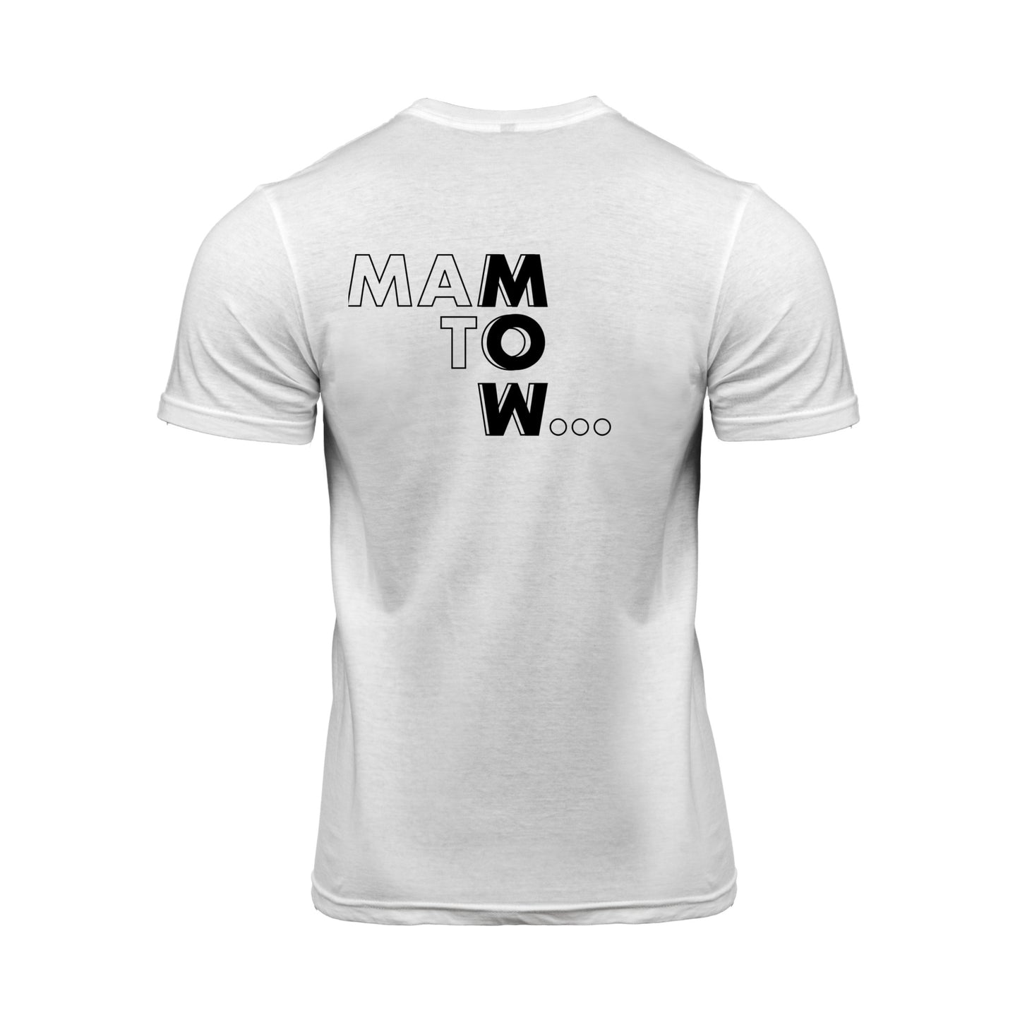 Wizualizacja męskiego białego t-shirta z czarnym napisem "Mam to w..."